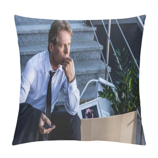 Personality  Fired Businessman With Cardboard Box Pillow Covers