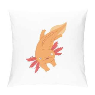 Personality  Cute Floating Orange Axolotl With Red Fins Vector Illustration. Amphibian Reptile Top View. Salamander Marine Friendly Monster Isolated On White. Cartoon Happy Aquatic Little Creature Icon Pillow Covers