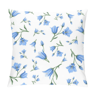Personality  Vector Seamless Pattern With Blue Bluebell (campanula) Flowers On A White Background. Pillow Covers