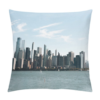 Personality  Bay Of Hudson River And Modern Skyscrapers Of Manhattan Under Blue Sky In New York City Pillow Covers