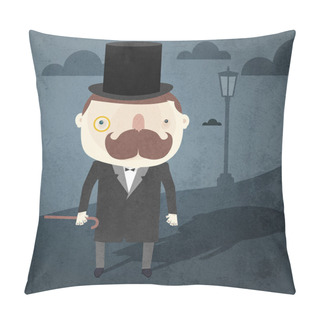 Personality  Vector Grunge Background With Gentleman. Pillow Covers