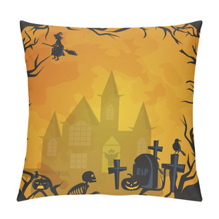 Personality  Halloween Background. Horror Forest With Woods, Spooky Tree, Pumpkins And Cemetery. Pillow Covers
