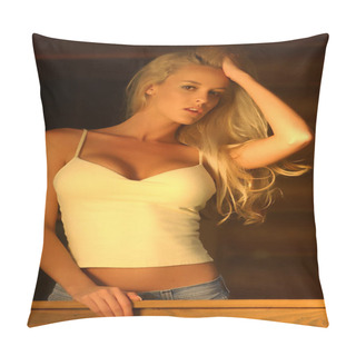 Personality  Sultry Blonde Dark Background Copy Space Pillow Covers