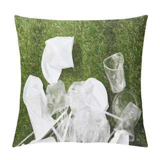 Personality  Top View Of Pile Of Crumpled Plastic Bags, Cups And Cardboard Rubbish On Grass Pillow Covers