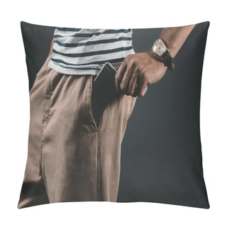 Personality  Man Putting Smartphone Into Pocket Pillow Covers