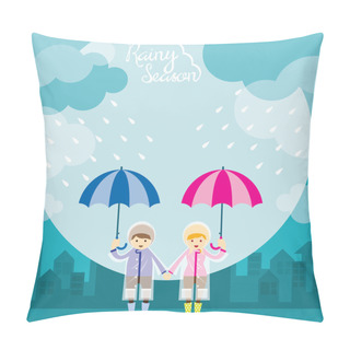 Personality Boy And Girl With Umbrella Rainy Season Pillow Covers
