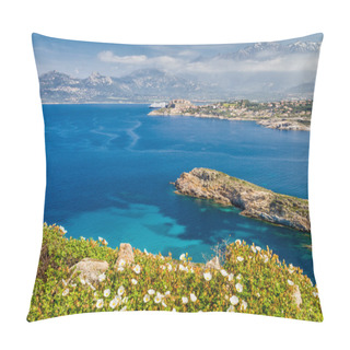 Personality  The Citadel Of Calvi With Maquis In Foreground And Snow Capped M Pillow Covers