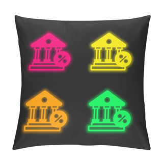 Personality  Bank Four Color Glowing Neon Vector Icon Pillow Covers