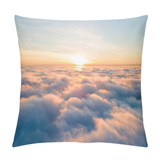 Personality  Aerial View Of Bright Yellow Sunset Over White Dense Clouds With Blue Sky Overhead. Pillow Covers