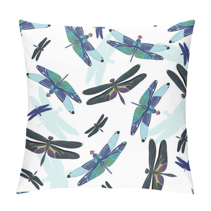 Personality  Seamless Pattern With Dragonflies Isolated On White Background. Pillow Covers