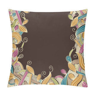 Personality  Floral Bright Hand Drawn Framing With Curls On Brown Background, Pillow Covers