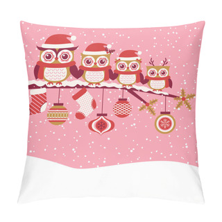 Personality  Christmas Card With Owls Pillow Covers