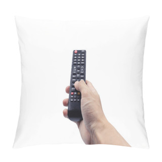 Personality  Hand Holding Remote Controller, Isolated On White Background With Clipping Path Pillow Covers