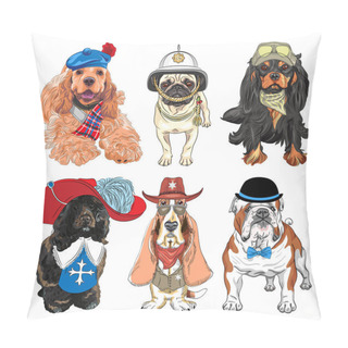 Personality  Vector Set Hipster Dogs In Clothes Pillow Covers