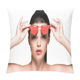 Personality  Woman In Red Painted Sunglasses Pillow Covers