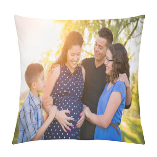 Personality  Hispanic Pregnant Family Portrait Outdoors Pillow Covers