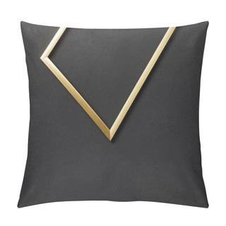 Personality  Top View Of Empty Golden Frame On Black Background With Copy Space Pillow Covers