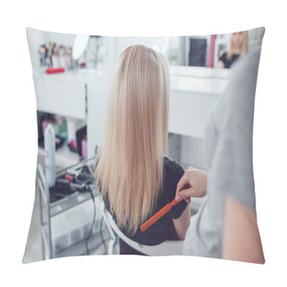Personality  Hair-stylist By Hair Combs Girl Hair In Beauty Studio. Pillow Covers
