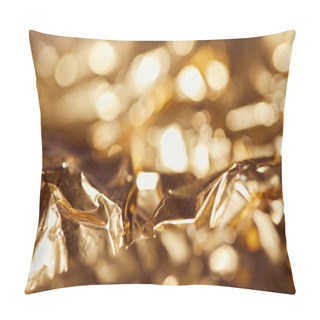 Personality  Selrctive Focus Of Golden Foil With Bright Sparkling Lights Pillow Covers
