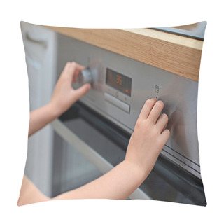 Personality  Dangerous Situation In The Kitchen. Child Playing With Electric Oven. Pillow Covers