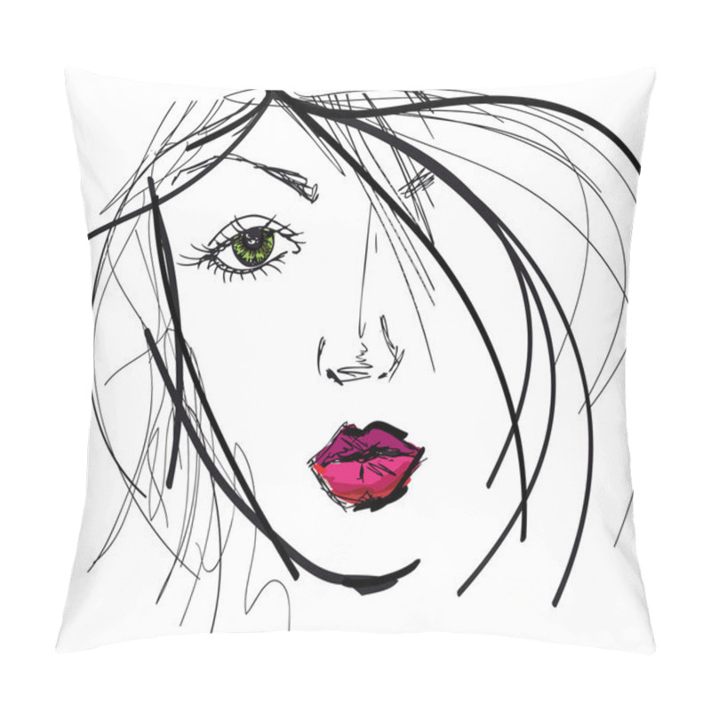 Personality  Sketch Of Beautiful Woman Face. Vector Illustration Pillow Covers