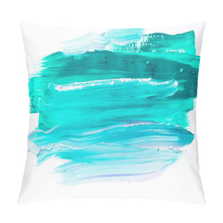 Personality  Abstract Painting With Turquoise Brush Strokes On White Pillow Covers