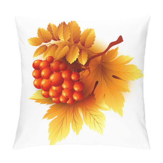Personality  Rowan Branches With Orange Leaves And Berries. Vector Fall Illustration Pillow Covers