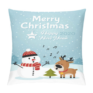 Personality  Snowman With Deer Singing Song Near Christmas Tree Pillow Covers