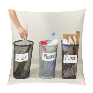 Personality  Three Buckets Of Assorted Debris On Room Background Pillow Covers