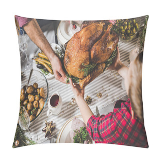 Personality  Father And Son Holding Roasted Turkey  Pillow Covers
