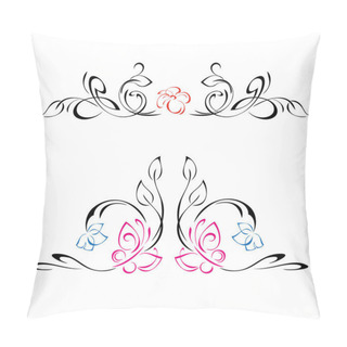 Personality  Two Symmetrical Ornaments With Vignettes, Leaves, Flowers And Butterflies Pillow Covers