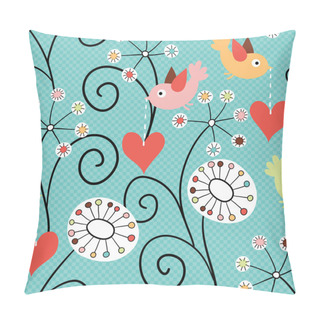 Personality  Romantic Seamless Pattern. Birds, Flowers And Hearts Pillow Covers