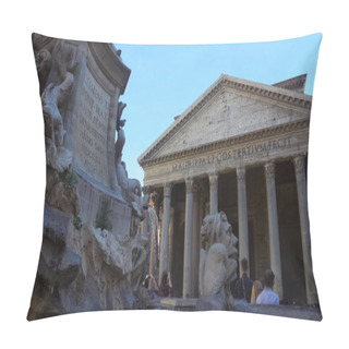 Personality  Ancient Inscriptions On Pantheon Fountain In Rome, Historical Place In Italy Pillow Covers