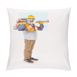 Personality  Little Boy Pretending To Be Professional Builder, Isolated On White  Pillow Covers