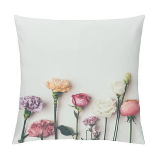 Personality  Close-up View Of Beautiful Floral Border Made From Various Blooming Flowers Isolated On Grey Pillow Covers