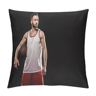 Personality  Confident Basketball Player Holding Ball Isolated On Black  Pillow Covers
