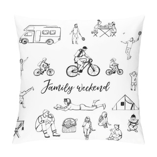 Personality  Family Summer Weekend Activities Concept, Vector Illustration  Pillow Covers