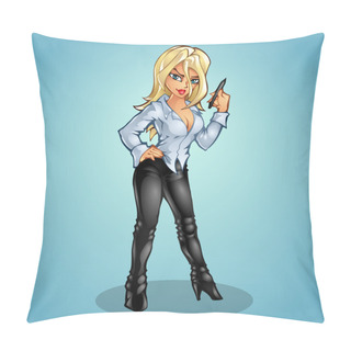 Personality  Business Woman Standing. Vector Illustration. Pillow Covers