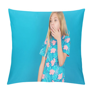Personality  MODEL Covers Mouth And Looks With Wonder At Camera, Cannot Believe Unexpected Rumors. Pillow Covers