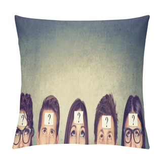 Personality  Group Of Thinking People With Question Mark Looking Up Pillow Covers