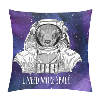 Personality  Animal Astronaut Buffalo, Bison,ox, Bull Wearing Space Suit Galaxy Space Background With Stars And Nebula Watercolor Galaxy Background Pillow Covers