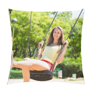 Personality  Woman On Swing In Summer Pillow Covers