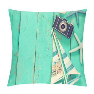 Personality  Photo Camera, Wood Boat, Sea Shells Pillow Covers