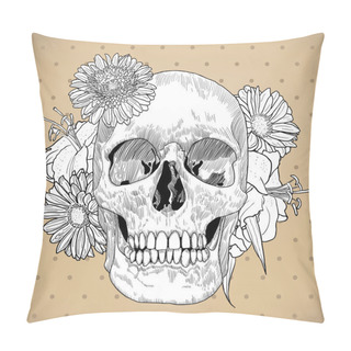 Personality  Vintage Greeting Card With Hand Drawn Skull And Flowers  Pillow Covers