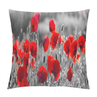 Personality   Red Poppies, Black And White Pillow Covers
