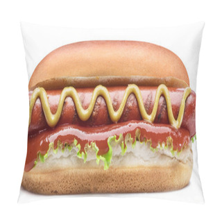 Personality  Hot Dog - Grilled Sausage In A Bun With Sauces Isolated On White Pillow Covers