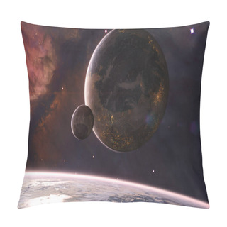 Personality  Colonized Planets In Deep Space In Warm Starlight. Nebulae, Star Clusters. Science Fiction Pillow Covers