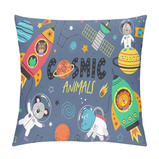 Personality  Set Of Space Animals. Dog,lion,hippo,koala,frog And Squirrel In Space  - Vector Illustration, Eps     Pillow Covers