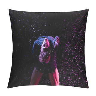 Personality  Portrait Of A Male Ballet Dancer Posing In A Dark Studio Against The Backdrop Of Snowfall And Studio Light. Close Up. Pillow Covers