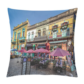 Personality  Buenos Aires, Argentina - May 12, 2018: Restaurants In Colorful Neighborhood La Boca - Buenos Aires, Argentina Pillow Covers